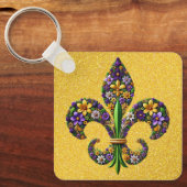 Bloemrijke Mardi Gras fleur de lis Sleutelhanger (Voorkant)