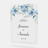 Bloemrijke marineblauwe mintgroene bloemige bruilo acryl bord (Hoek)