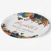 Bloemrijke marineblauwe roestbruine bruiloft Welco Papieren Bordje (Gekanteld)