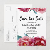 Bloemrijke Marsala Bourgondië Pioen Save the Date Aankondigingskaart (Voorkant / Achterkant)