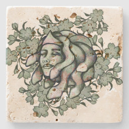 Bloemrijke Medusa Gorgon Slangen Steen Kunst Stenen Onderzetter