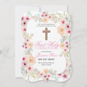 Bloemrijke meisjes eerste heilige communie uitnodi kaart (Voorkant)