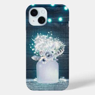 Bloemrijke Metselwerkpot & Blauwe Slingerlichtjes  iPhone 15 Case