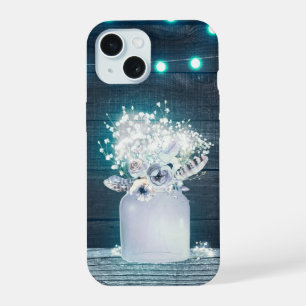 Bloemrijke Metselwerkpot & Blauwe Slingerlichtjes  iPhone 15 Hoesje