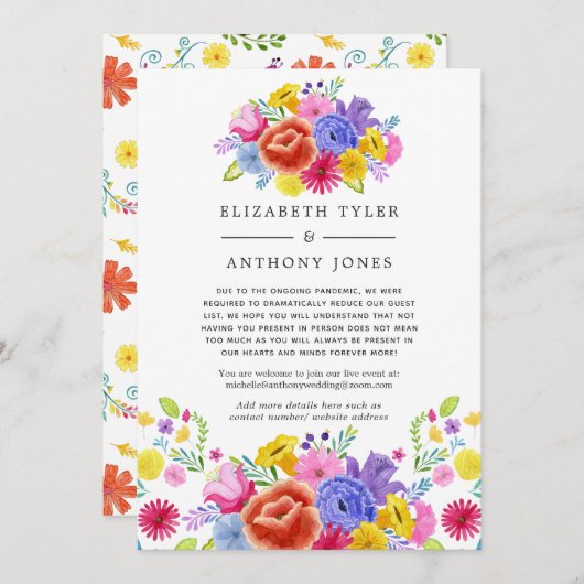 Bloemrijke Mexicaanse Fiesta Beperkte Huwelijksgas Aankondiging (Voorkant / Achterkant)