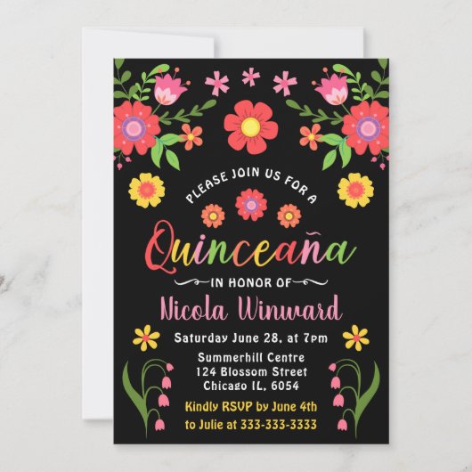 Bloemrijke Mexicaanse Fiesta Quinceañera  Kaart (Voorkant)
