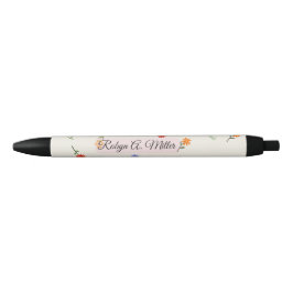 Bloemrijke Minimalistische Aangepaste Naam Elegant Zwarte Inkt Pen