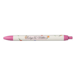 Bloemrijke Minimalistische Aangepaste Naam Elegant Zwarte Inkt Pen