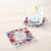 Bloemrijke Minimalistische Calligrafie Bruidsaonde Glazen Onderzetter (Schuin)