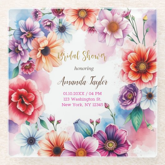 Bloemrijke Minimalistische Calligrafie Bruidsaonde Glazen Onderzetter (Voorkant)