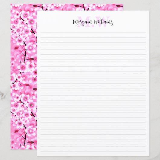 Bloemrijke Minimalistische Monogram Naam Briefpapi (Voorkant / Achterkant)