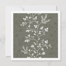 Bloemrijke Minimalistische Olijfgroene Botanische  Notitiekaartje