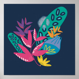 bloemrijke moderne blauwe botanische eenvoudig poster