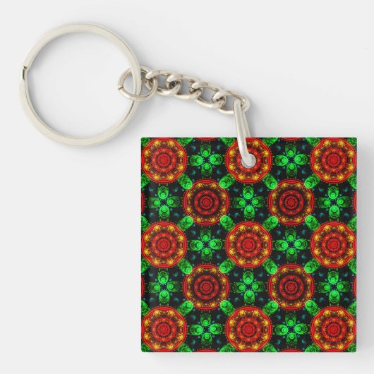 Bloemrijke moderne boho elegante abstracte patroon sleutelhanger (Voorkant)