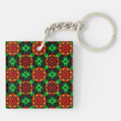 Bloemrijke moderne boho elegante abstracte patroon sleutelhanger (Achterkant)
