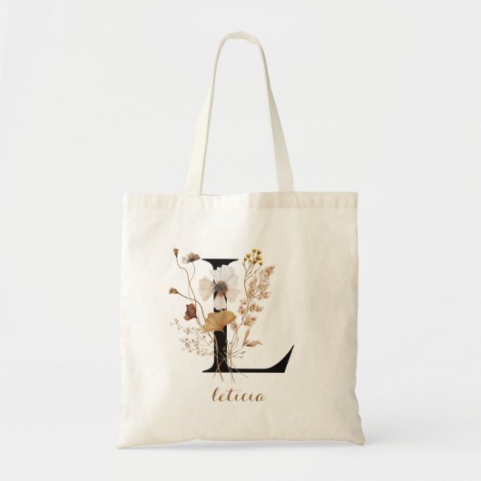 Bloemrijke Moderne Gepersonaliseerde Monogram Lett Tote Bag (Voorkant)