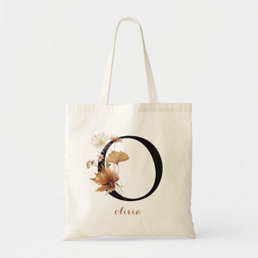 Bloemrijke Moderne Gepersonaliseerde Monogram Lett Tote Bag (Voorkant)