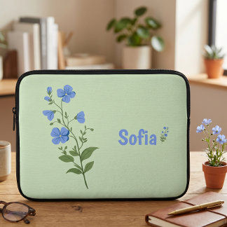 Bloemrijke moderne madeliefje blauwe meisjesachtig laptop sleeve
