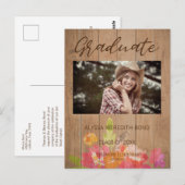 Bloemrijke Moderne Rustieke Hout Foto Afstuderen Briefkaart (Voorkant / Achterkant)