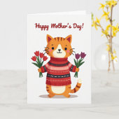 Bloemrijke Moederdag Kitty Kaart (Gele Bloem)