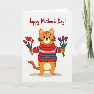 Bloemrijke Moederdag Tabby Kaart