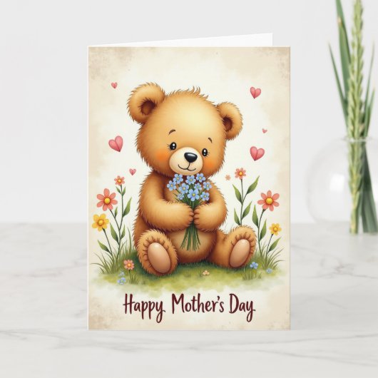 Bloemrijke Moederdag Teddy kaart (Voorkant)