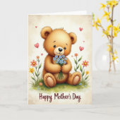 Bloemrijke Moederdag Teddy kaart (Gele Bloem)