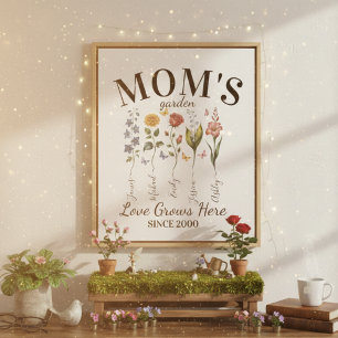 Bloemrijke Moeders Tuin Waterverf Roze Bloemen Foto Afdruk