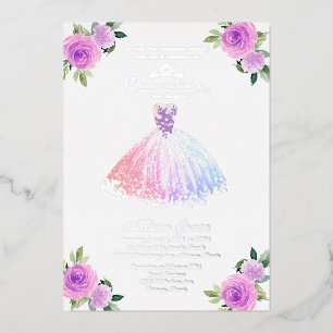 Bloemrijke multikleur Quinceanera Folie Uitnodiging