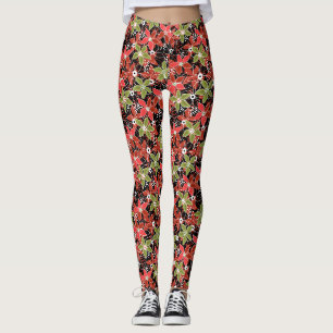 Bloemrijke multikleurige schets retro herfst leggings