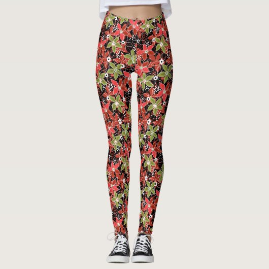 Bloemrijke multikleurige schets retro herfst leggings (Voorkant)