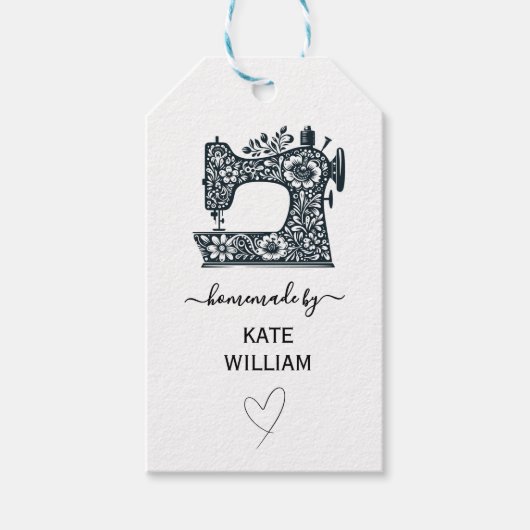 Bloemrijke naaimachine kleding hanglabels cadeaulabel (Voorkant)