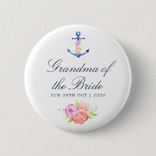 Bloemrijke Naamse Trouw Oma van de Bruid Ronde Button 5,7 Cm