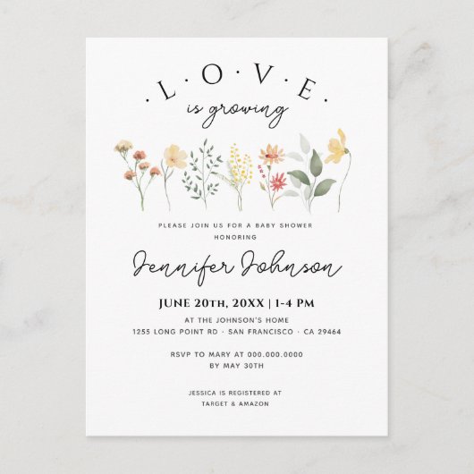 Bloemrijke Natuurlijke Liefde Groeit Boho Baby sho Briefkaart (Voorkant)