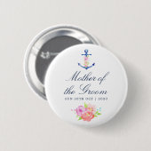 Bloemrijke nautische trouwmoeder van de bruidegom ronde button 5,7 cm (Voorkant /achterkant)