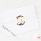 Bloemrijke Navy Blauwe Bruine Bruiloft Dank Je Ronde Sticker (Envelop)