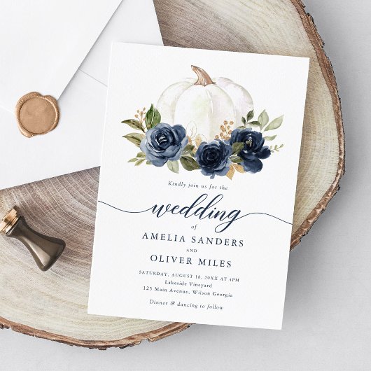 Bloemrijke Navy Blauwe Pompoen Herfst Groene Huwel Kaart