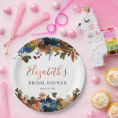 Bloemrijke Navy Blauwe Roest Bruine Bruiloft Feest Papieren Bordje (Feest)