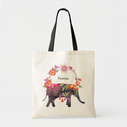 Bloemrijke olifant met Mandala krans Tote Bag (Voorkant)