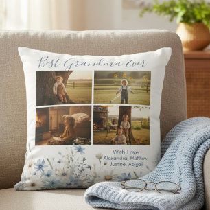 Bloemrijke Oma Fotocollage – Cadeau voor Haar Kussen