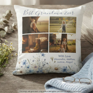 Bloemrijke Oma Fotocollage – Cadeau voor Haar Kussen