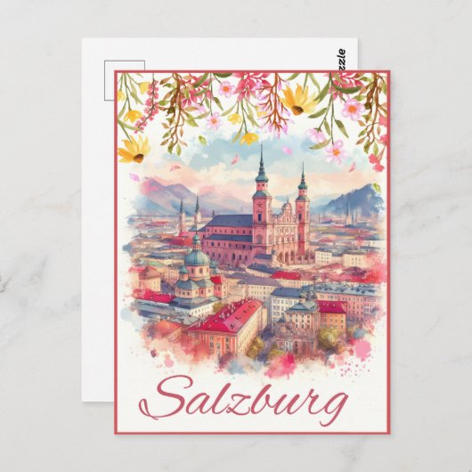 Bloemrijke Oostenrijk hoofdstad Salzburg skyline Briefkaart (Voorkant / Achterkant)