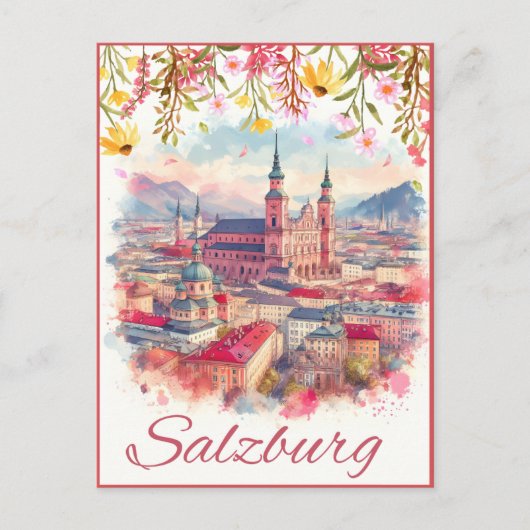 Bloemrijke Oostenrijk hoofdstad Salzburg skyline Briefkaart (Voorkant)
