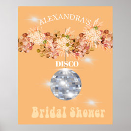 Bloemrijke Oranje Disco Bal Bruidsfeest Poster