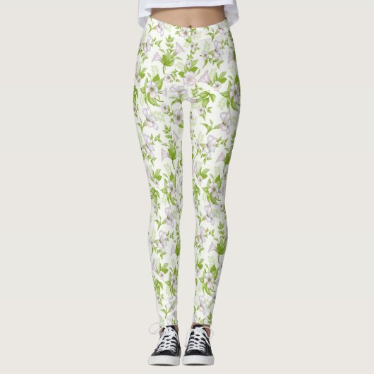 Bloemrijke paarse en groene legging (Voorkant)