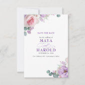 Bloemrijke paarse en roze botanische Save The Date (Voorkant)