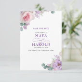 Bloemrijke paarse en roze botanische Save The Date (Staand voorkant)