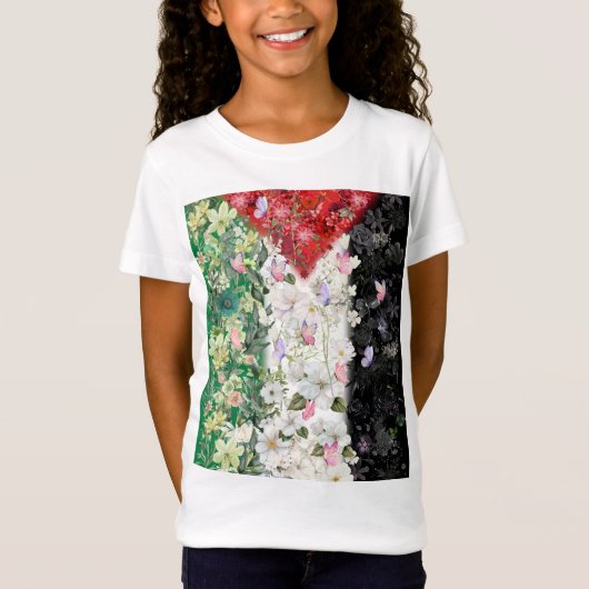 Bloemrijke Palestijnse kaart - Gratis Palestijnse T-shirt (Voorkant)