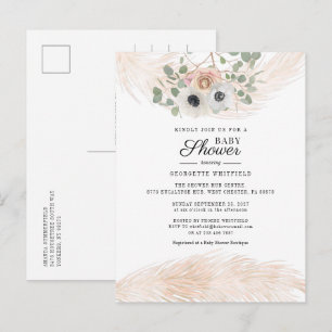 Bloemrijke Pampagras Moderne Meisje Baby Shower Uitnodiging Briefkaart