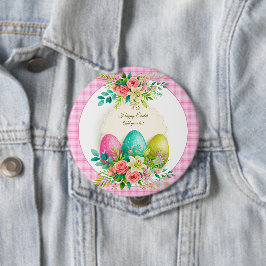 Bloemrijke Pasen Eieren & Waterverf Roze Rozen Ronde Button 4,0 Cm